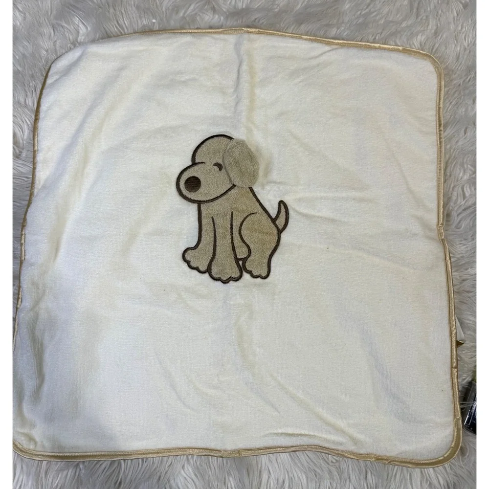 Blanket Puppy Dog Cream Tan Satin Trim L